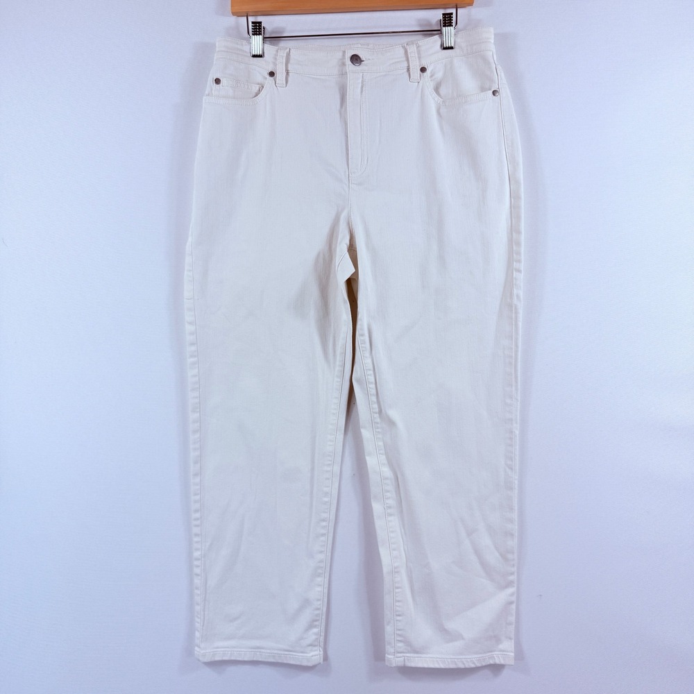 Eileen Fisher Straight Leg Jeans Womens 12 Petite White High Rise Coastal Preppy